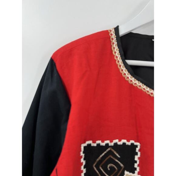 Fashion Bug Vintage Jacket Womens 14/16 Red Black Button Embroidered Patchwork - Picture 4 of 16